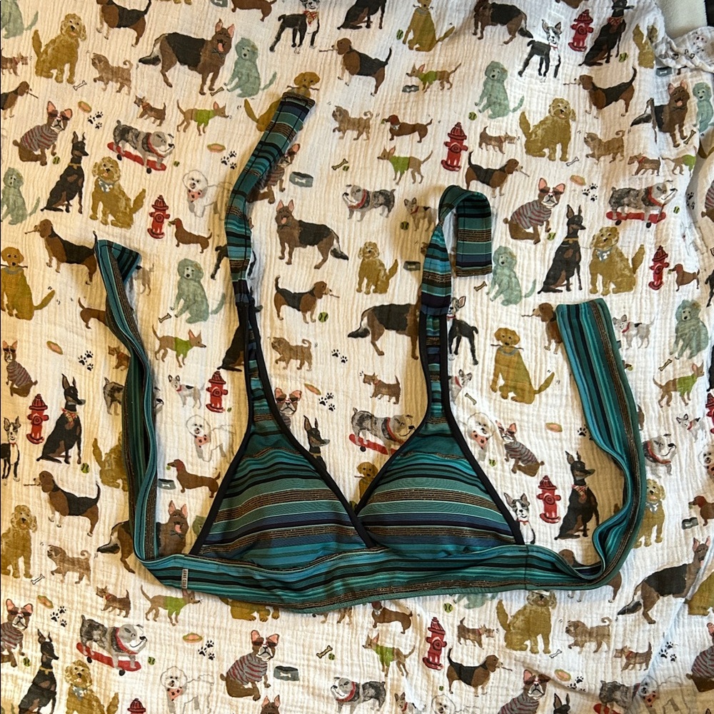 Anne Cole Striped Bikini Top - Teal and Blue